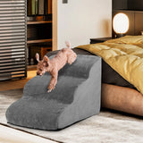 3-Tier Foam Dog Ramp with High-Density Sponge &amp; Silicone Paw Prints-Grey