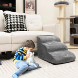 3-Tier Foam Dog Ramp with High-Density Sponge &amp; Silicone Paw Prints-Grey