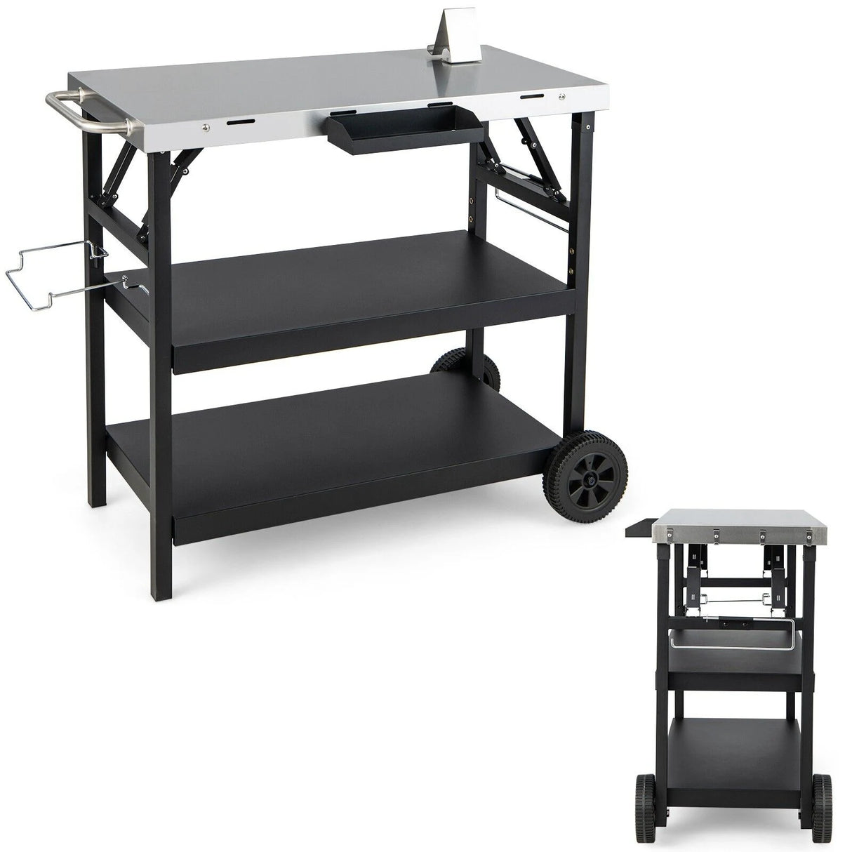 3-tier Mobile Food Prep Cart with Adjustable Shelf