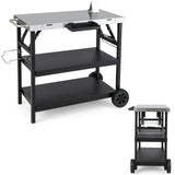 3-tier Mobile Food Prep Cart with Adjustable Shelf
