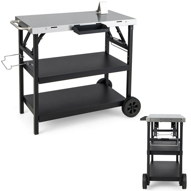 3-tier Mobile Food Prep Cart with Adjustable Shelf