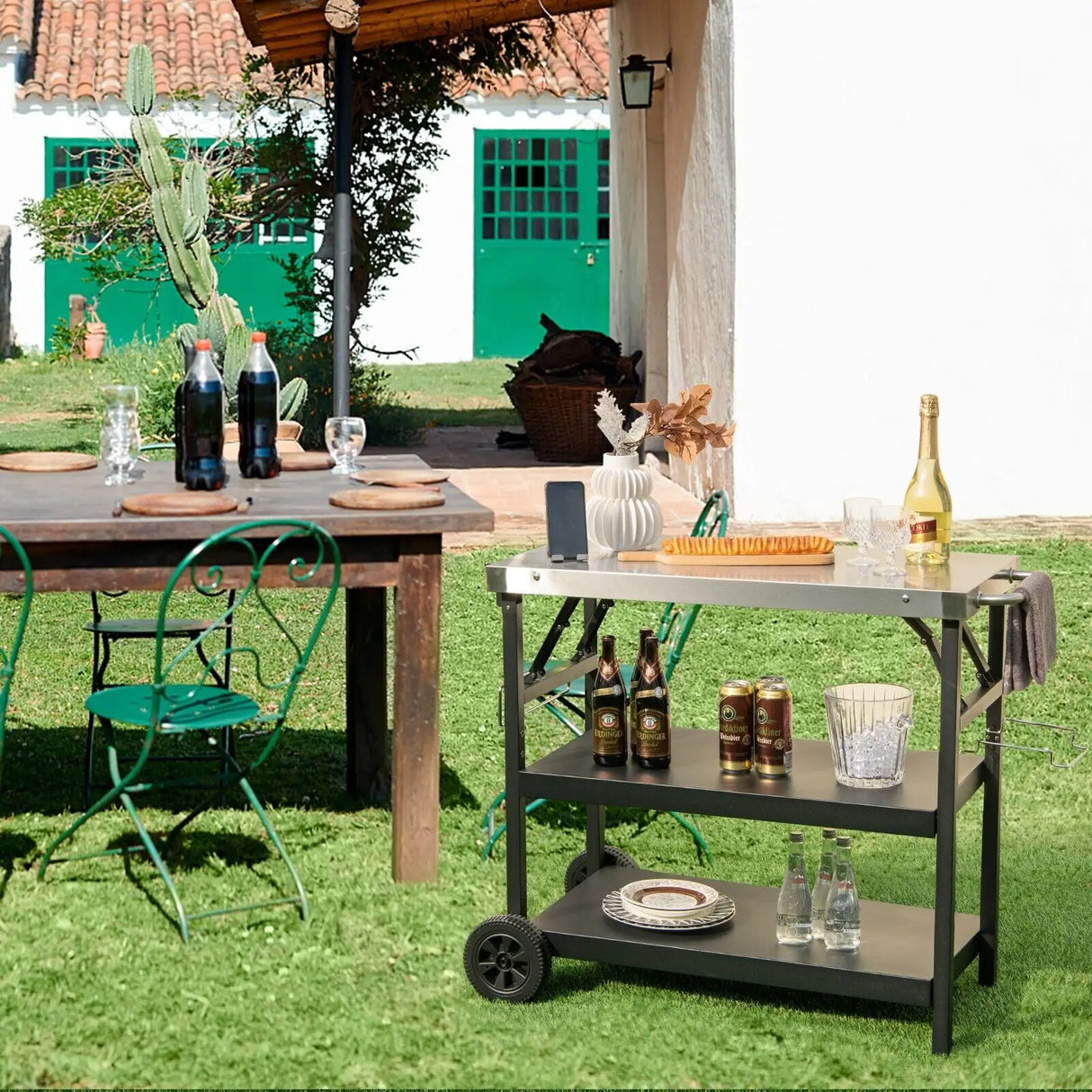 3-tier Mobile Food Prep Cart with Adjustable Shelf