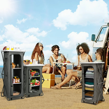 Folding Pop-Up Cupboard Compact Camping Storage Cabinet with Bag-XL