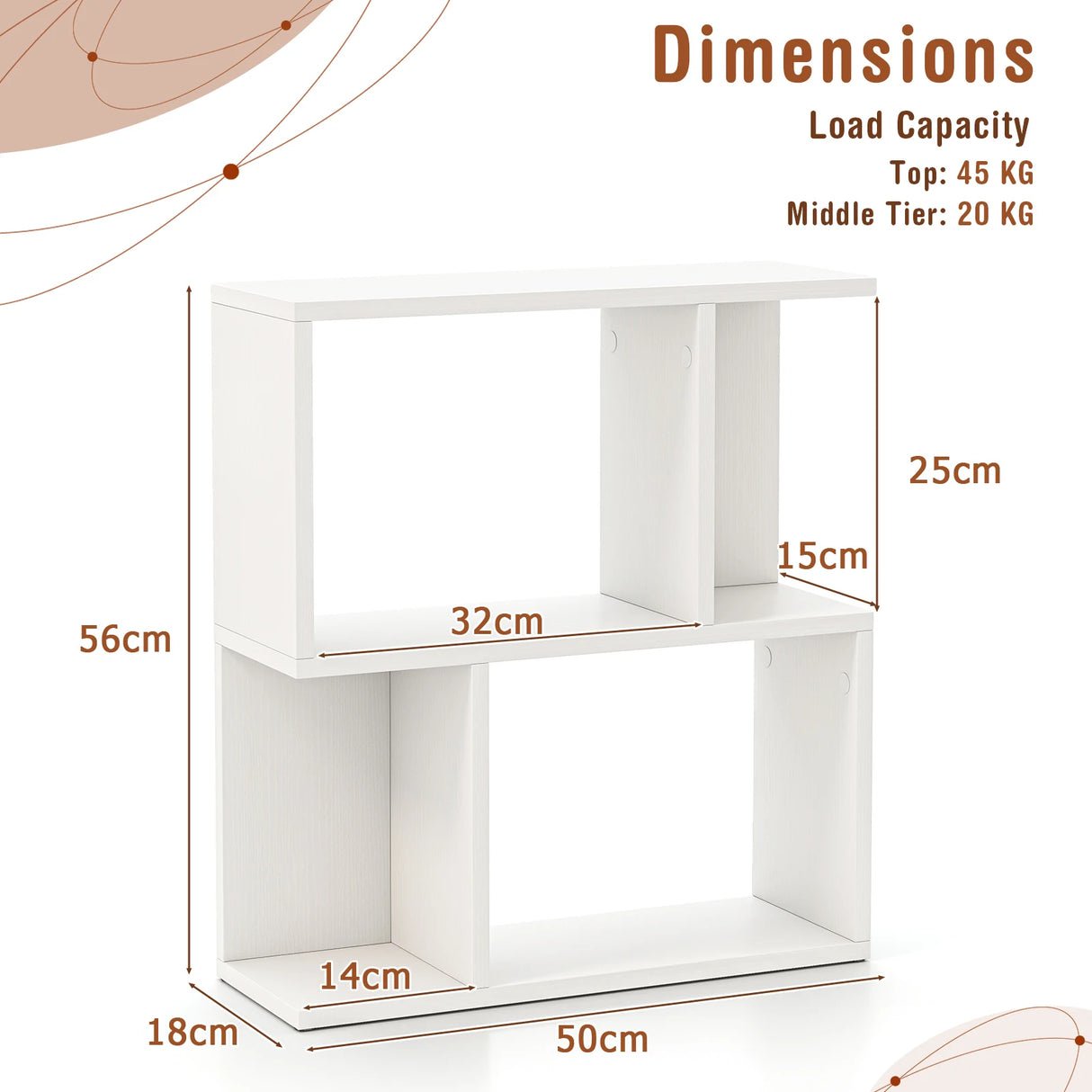 3-Tier Freestanding Bookshelf for Home Office-White