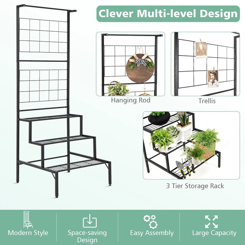 3-Tier Hanging Plant Stand with 3-tier Shelves for Living Room