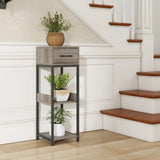 2 Pack 3 Tier Indoor Corner Tall Plant Stand with Drawer-Grey