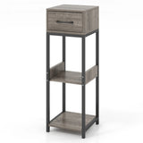 2 Pack 3 Tier Indoor Corner Tall Plant Stand with Drawer-Grey