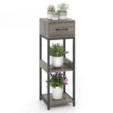 2 Pack 3 Tier Indoor Corner Tall Plant Stand with Drawer-Grey