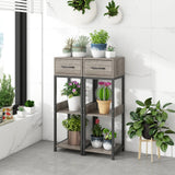2 Pack 3 Tier Indoor Corner Tall Plant Stand with Drawer-Grey