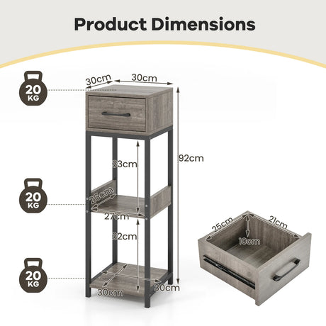 2 Pack 3 Tier Indoor Corner Tall Plant Stand with Drawer-Grey