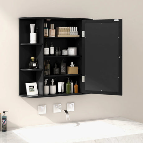 Wall-Mounted Bathroom Mirror Cabinet with Storage Shelves-Black
