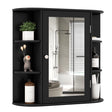 Wall-Mounted Bathroom Mirror Cabinet with Storage Shelves-Black