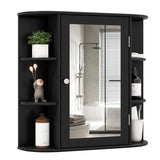 Wall-Mounted Bathroom Mirror Cabinet with Storage Shelves-Black
