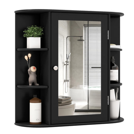 Wall-Mounted Bathroom Mirror Cabinet with Storage Shelves-Black