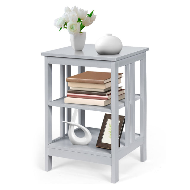 3-tier Side Table Nightstand with Stable Structure-Gray