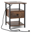 1/2 Pieces 3-Tier Nightstand with Charging Station and Drawer-1 Piece