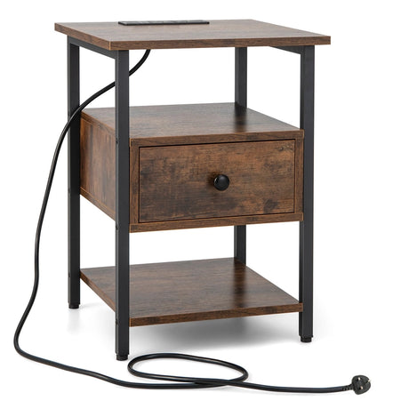 1/2 Pieces 3-Tier Nightstand with Charging Station and Drawer-1 Piece