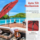 296cm 3 Tier Outdoor Umbrella With Double Vented for Market Backyard Pool Garden-Red
