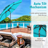 296cm 3 Tier Outdoor Umbrella With Double Vented for Market Backyard Pool Garden-Turquoise