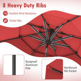 296cm 3 Tier Outdoor Umbrella With Double Vented for Market Backyard Pool Garden-Red