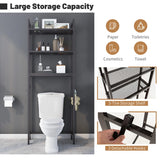 Over-The-Toilet Storage Shelf with Anti-tipping Device and Hooks-Brown