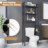 Over-The-Toilet Storage Shelf with Anti-tipping Device and Hooks-Brown