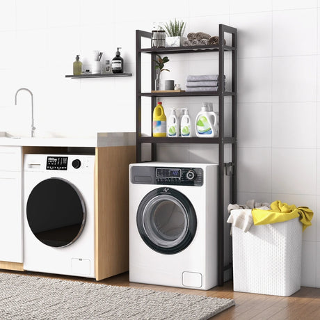 Over-The-Toilet Storage Shelf with Anti-tipping Device and Hooks-Brown