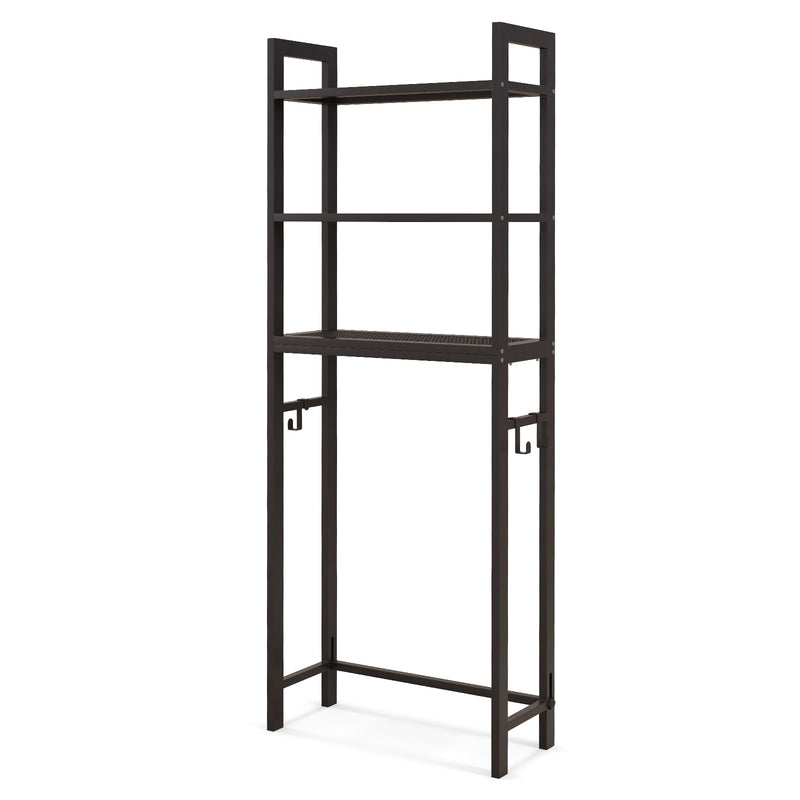 Over-The-Toilet Storage Shelf with Anti-tipping Device and Hooks-Brown