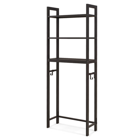 Over-The-Toilet Storage Shelf with Anti-tipping Device and Hooks-Brown