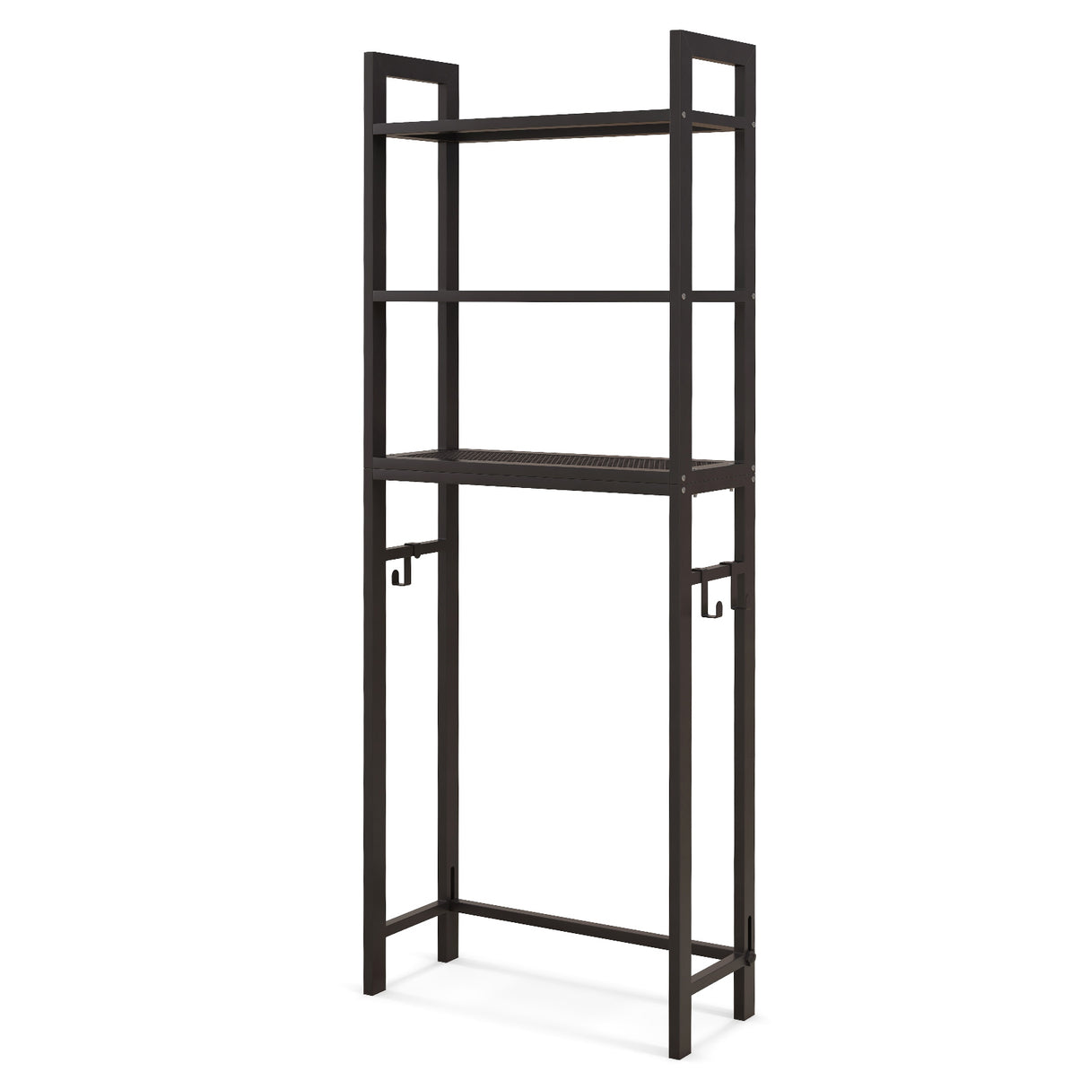 Over-The-Toilet Storage Shelf with Anti-tipping Device and Hooks-Brown