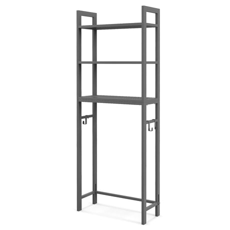 Over-The-Toilet Storage Shelf Space Saving Metal Bathroom Organizer Hooks-Gray