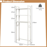 Over-The-Toilet Storage Shelf Space Saving Metal Bathroom Organizer Hooks-White