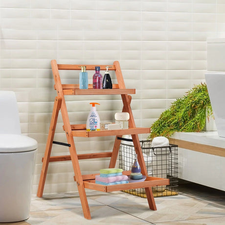 3 Tier Outdoor Wood Flower Folding Pot Shelf Stand