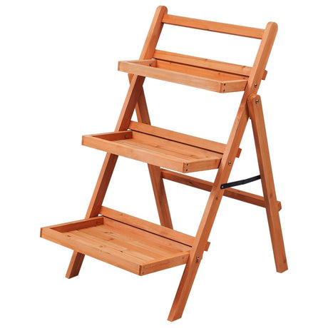 3 Tier Outdoor Wood Flower Folding Pot Shelf Stand