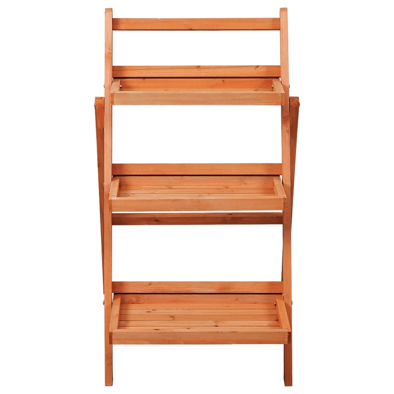 3 Tier Outdoor Wood Flower Folding Pot Shelf Stand