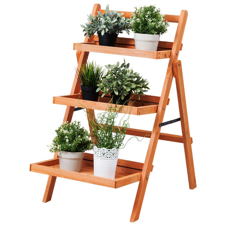 3 Tier Outdoor Wood Flower Folding Pot Shelf Stand