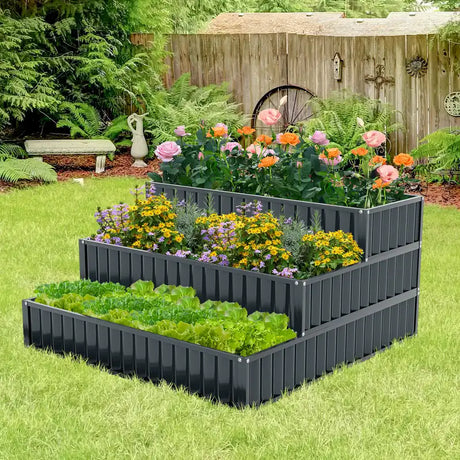 3-Tier Raised Garden Bed with Open ended Base for Vegetable Fruit Flower Herb-Black