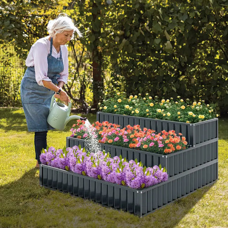 3-Tier Raised Garden Bed with Open ended Base for Vegetable Fruit Flower Herb-Black