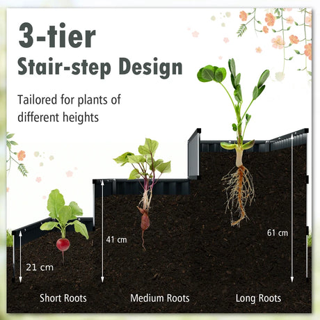 3-Tier Raised Garden Bed with Open ended Base for Vegetable Fruit Flower Herb-Black