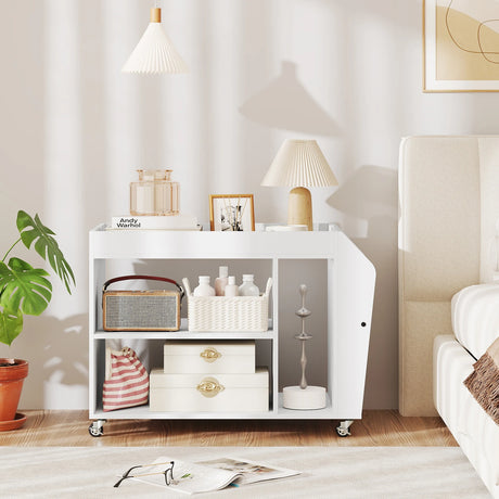 3-Tier Side End Table Rolling Nightstand with Universal Wheels-White