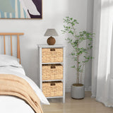 4-tier bedside table with 3 seagrass baskets &amp; X-Design narrow side table 36 x 30 x 80 cm white