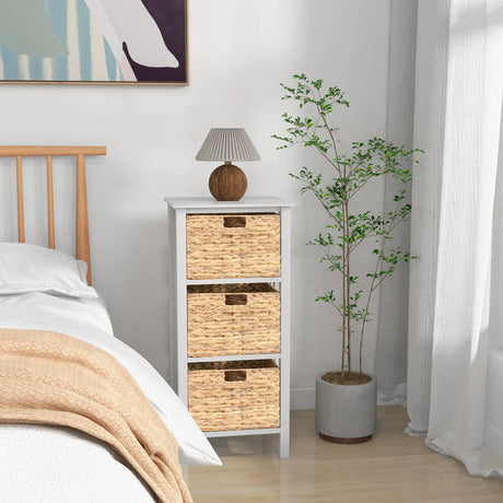 4-tier bedside table with 3 seagrass baskets &amp; X-Design narrow side table 36 x 30 x 80 cm white