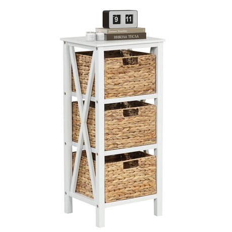 4-tier bedside table with 3 seagrass baskets &amp; X-Design narrow side table 36 x 30 x 80 cm white