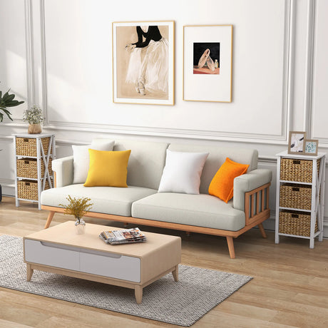4-tier bedside table with 3 seagrass baskets &amp; X-Design narrow side table 36 x 30 x 80 cm white