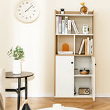 Bookcase with double door cabinet 3-tier standing shelf with open compartments 60 x 30 x 140 cm white and natural