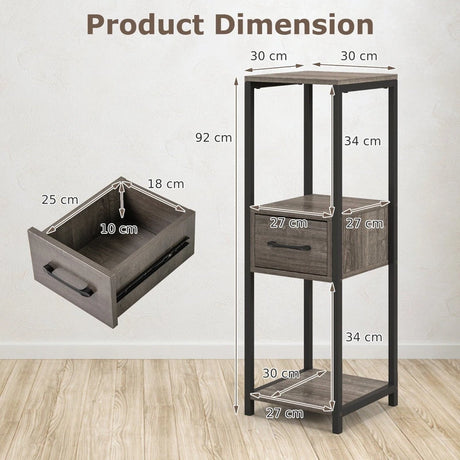 2 Pack 3 Tier Tall Metal Plant Stand with Drawer-Grey