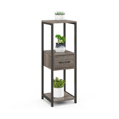 2 Pack 3 Tier Tall Metal Plant Stand with Drawer-Grey