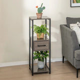 2 Pack 3 Tier Tall Metal Plant Stand with Drawer-Grey