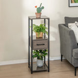 2 Pack 3 Tier Tall Metal Plant Stand with Drawer-Grey
