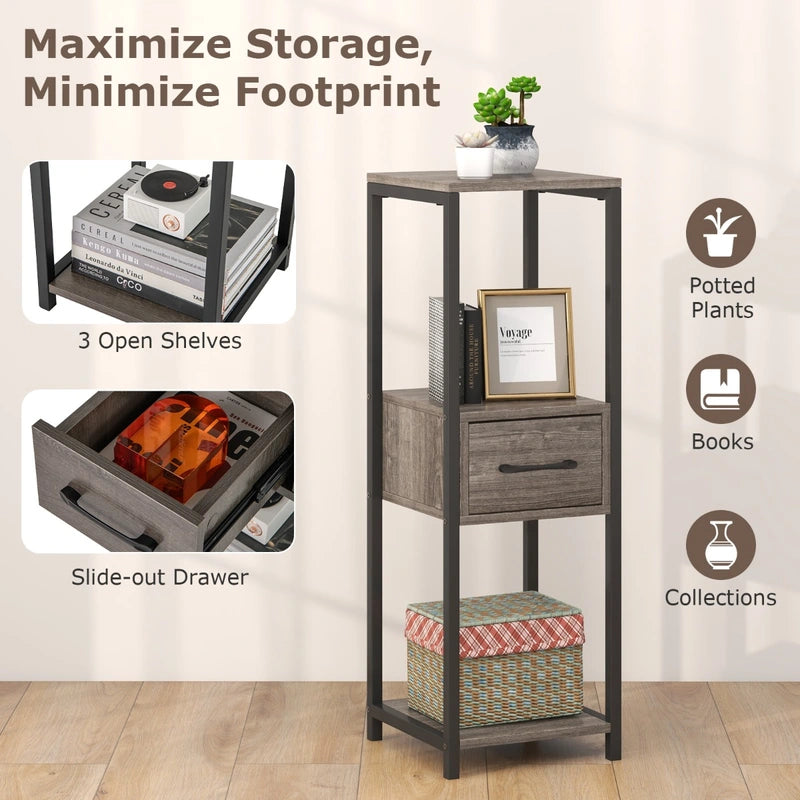 2 Pack 3 Tier Tall Metal Plant Stand with Drawer-Grey
